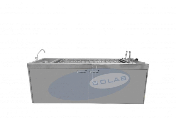Mesa Com Roletes Necropsia (Suporte Craniano e Armário) (SL-409-AR) - SOLAB